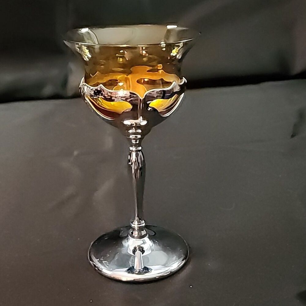 CAMBRIDGE GLASS Krome Craft Art Deco Stem Sherry Liquor FARBER BROS 1950s MCM